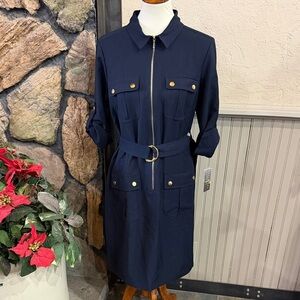 NWT Sharagano Navy Dress with Gold Accents